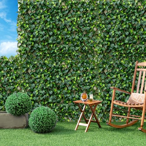 Happygrill Expandable Fence Privacy Screen, Decorative Faux Ivy Fencing Panel for Backdrop, Sun-Protective Indoor Outdoor Artificial Hedge for Garden Balcony Home Patio Decoration (Green Ivy)
