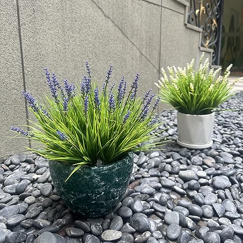 alyptus Artificial Flowers for Outdoors 24 Bundles Fake Monkey Grass Plants Outdoor Plastic Purple Flower Outside Green Leaf Decoration for Patio Pot Décor (24 Bundle Purple Flowers) - color: Purple Flowers