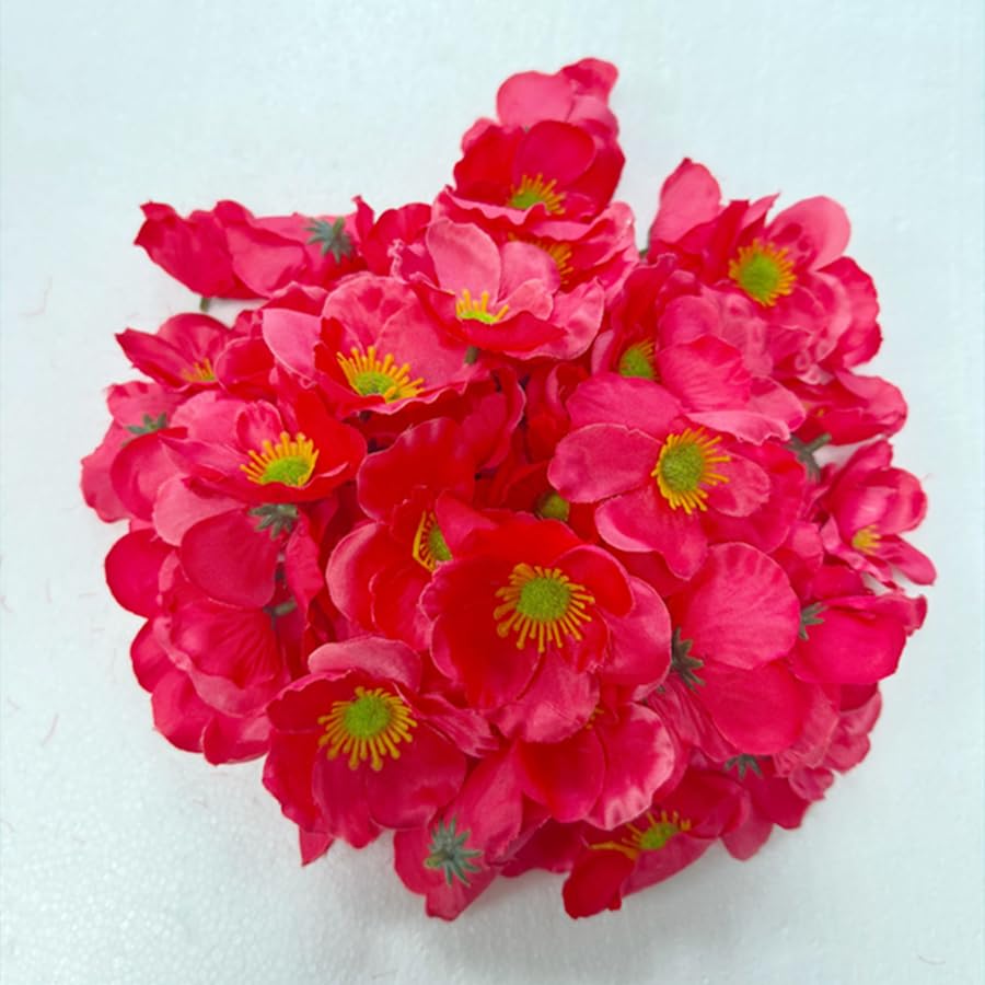 Rikyo 100 pcs Artificial Silk Poppy Anemone Flower Heads Autumn Fake Poppy Flower,Vase Fillers,Corsages for Wedding Decor,Nursery Wall,Archway Decor Wreath Garland Cake Ornaments (Red) - color: Red