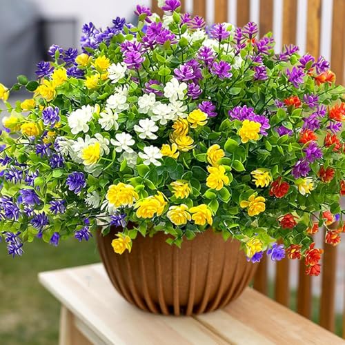 Colorful Artificial Flowers for Outdoors, 10 Bundles Realistic Spring Outdoor Fake Silk Flowers, UV Resistant Faux Flowers & Plants Outside for Porch,Pot,Window Box Filler Planter Decor(MixColors) - color: Multi Color, size: 10PCS
