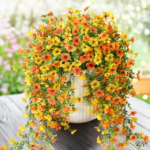 ZFProcess Artificial Hanging Flowers Plants for Outdoor Spring Summer Decoration,2PCS Faux Silk Daisy UV Resistant Look Real for Outside Home Indoor Planter Porch Garden Yard Decor(Yellow Orange) - color: Z Yellow Orange