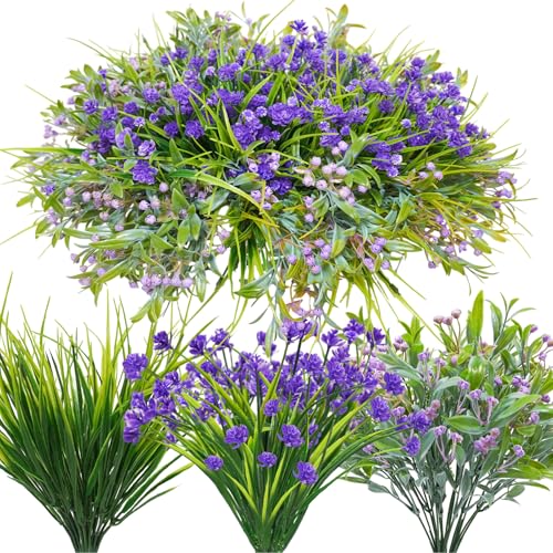 36 Pcs Artificial Flowers for Outdoor, UV Resistant Outdoor Fake Plants Faux Plastic Flowers Shrubs for Outside Garden Patio Porch Window Box Spring Summer Decor (Mixed Purple) - color: Purple