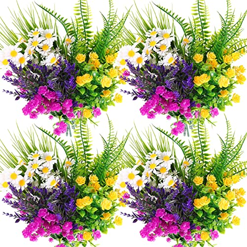Cindeer 24 Bundles Artificial Flowers Planters Bulk for Outdoors, UV Resistant Artificial Fake Greenery Plastic Faux Flowers Plant Outdoor Indoor Spring Summer for Decors Wedding(Lively Color) - color: Lively Color