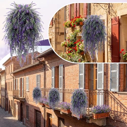 Canlierr 6 Pcs Fake Lavender Hanging Plants 29.5 Inch Large Purple Lavender Artificial Flowers for Wedding, Party, Farmhouse, Porch, Wall & Window Decor, All Year Round Indoor Outdoor Decoration