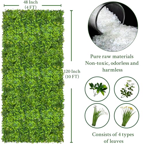 ODTORY Artificial Plant Wall Roll: 48 X120 in (40 sqft) UV-Anti Ivy Privacy Fence Screen Faux Greenery Panels Backdrop Boxwood Ivy Vine Leaf Hedge Fence for Indoor Outdoor Green Decor - size: 4 ft x 10 ft- Boxwood
