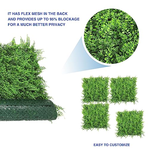 E&K 6Pcs 20" x 20" Artificial Grass Wall Panels, Faux Boxwood Greenery Backdrop Decor, UV Protected Privacy Hedge Screen for Indoor Outdoor (Fern with Back) - color: Fern with Back