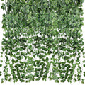 CEWOR 48 Pack 7 Feet Artificial Ivy Garlands, Fake Vines Greenery Hanging Plants Green Leaves Backdrop for Room Bedroom Wall Decor, Jungle Themed Party Wedding Decorations - size: C-48pcs of Vines with 0 LED lights