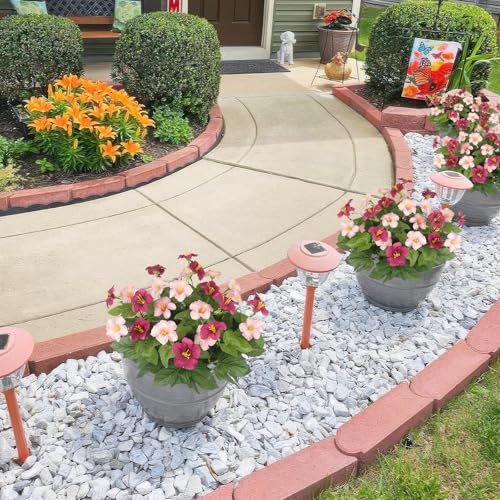 2 Pcs Artificial Flowers for Outdoors Fake Plants Outside Spring Summer Decoration Realistic Silk Morning Glory UV Resistant Faux Flowers for Planter Patio Yard Garden Porch Fuchsia Light Pink - color: Fuchsia, Light Pink