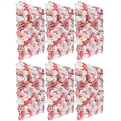 6 Pcs Artificial Flower Wall Panels 60x40cm 3D Flower Background for Wall, Wedding Flower Decorations Wall Silk Rose Panels for Photo Areas, Stage Background(Dahlia + Rose + Hydrangea) - color: Autumn Colors