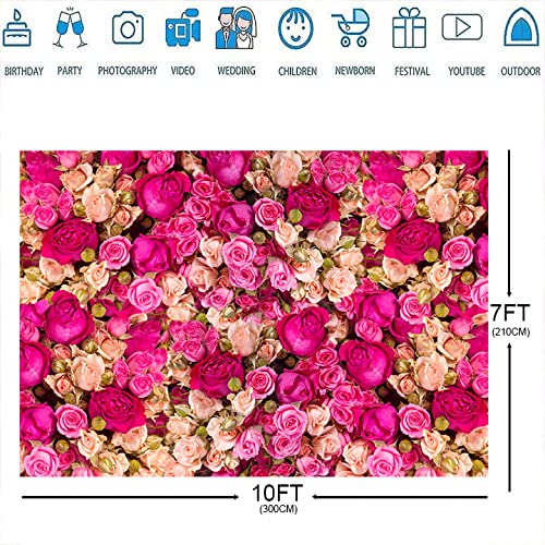 Ticuenicoa 10x7ft Pink Red Rose Flowers Photography Backdrop Valentine's Day Photo Background Baby Shower Wedding Birthday Decoration Bridal Shower Wedding Blossoms Roses Wall Art - size: 10x7ft