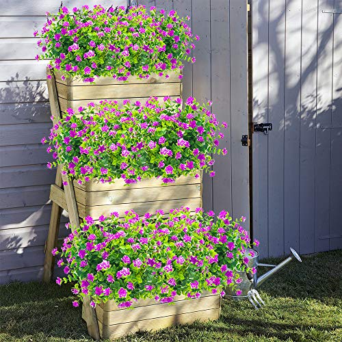 Grunyia 10 Bundles Artificial Fake Flowers, Faux Outdoor Plastic Plants UV Resistant Shrubs Outside Indoor Decorations (Purple-Eucalyptus) - color: Purple-eucalyptus