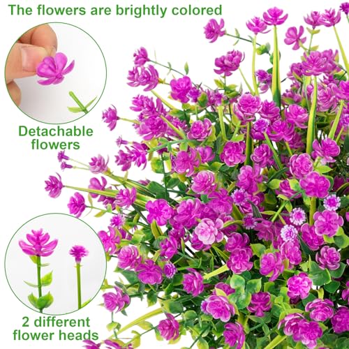 20 Bundles Artificial Flowers for Outdoors Fake Plastic Flowers UV Resistant Realistic Faux Plants Shrubs for Spring Summer Garden Porch Yard Patio Planter Window Box Home Decor, Fuchsia - color: Fuchsia