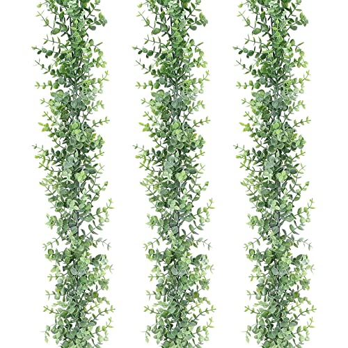 Dolicer 3 Pack Artificial Eucalyptus Garland, 6Ft/Pcs Greenery Garland Faux Vines Garlands Plant Artificial Hanging Eucalyptus Leaves Green Garlands Decor for Bedroom Wedding Arch Wall Party Table - color: Grey Green, size: 3 Packs