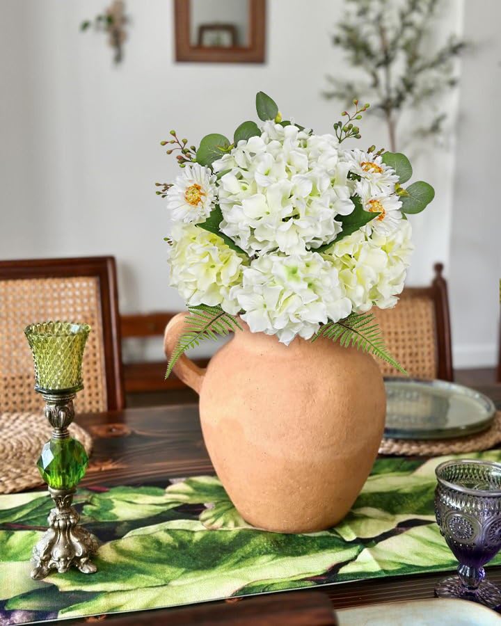 GnFlus Artificial Hydrangea Flower Stems 12PCS White Faux Hydrangea & Daisy Silk Flowers Realistic Fake Flowers for Vase Centerpiece Wedding Bridal Bouquet Party Home Decor - color: Hydrangea, White, size: 1 Pack