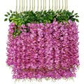 U'Artlines 24 Pack (Total 86.4 Feet) Artificial Fake Wisteria Vine Rattan Hanging Garland Silk Flowers String Home Party Wedding Decor (24, Purple Red) - color: Purple Red