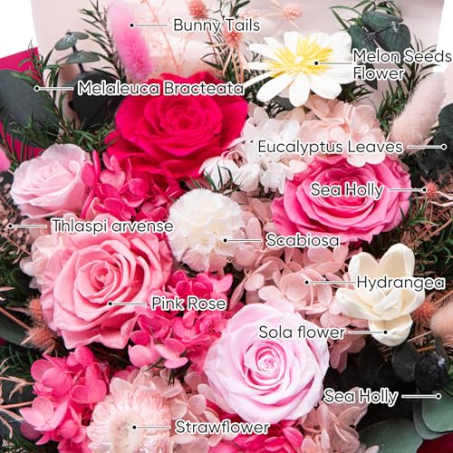 Bessol Flowers for Delivery Preserved Flower Bouquet Forever Fresh Flowers Birthday Gifts for Women Mom Anniversary Red Real Rose Gifts for Grandma Wife Girlfriend Sister Her from Daughter - color: Pink Preserved Flower Bouquet, size: Large