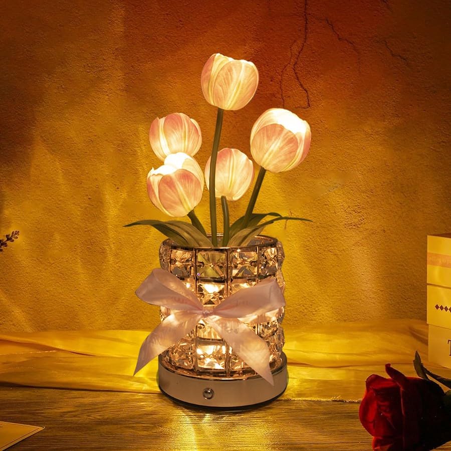 Tulip Flower Planet Lamp with Remote Control, Rechargeable Cordless Touch Dimming Artificial Flower Desk Lamp, LED Night Light Romantic Gifts for Girl Women Grandmother (Touch Control) - style: Touch control