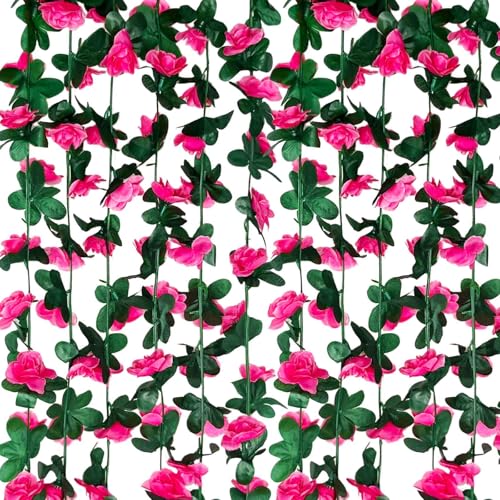 8Pcs 63Ft Fuchsia Rose Garland, Fake Flower Vines, Artificial Vine Flowers, Rose Hanging Garland for Party Wedding, Garden, Room Table, Christmas, Backdrop Wall Arch Decor - color: Fuchsia, size: 8Pcs-63Ft