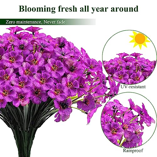 Kinisty 20 Bundles Outdoor Artificial Flowers UV Resistant with Purple Faux Silk Flowers and No Fade Fake Plastic Plants for Spring Summer Outside Planters Porch Window Box Garden Decor - color: Violet