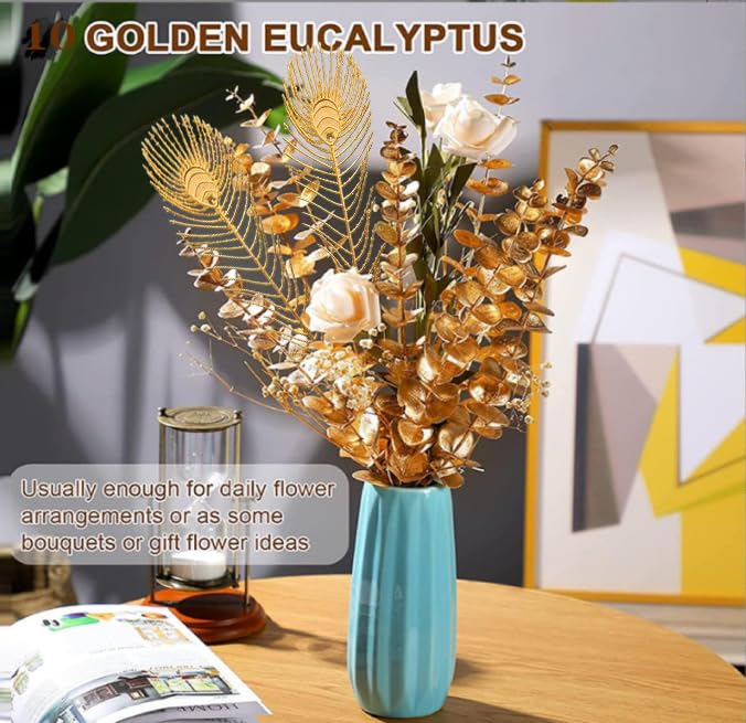 40 Pcs Gold Decor Fake Leaves for Christmas Decor 20inch Gold Leaf Artificiales para Table Wedding Home Room Office Decoracion - color: Gold