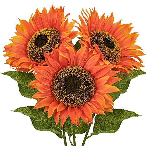 Sunflowers Artificial Flowers 26" Long Stem Large Fake Sunflower Decor Floral Arrangements Centerpiece for Home Decor Wedding Party Orange Flowers Artificial For Decoration 8" Full Bloom Flowers - color: 8"-3pcs-o