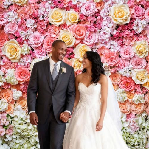 6 x 4 ft Flower Backdrop for Photography Pink Floral Flowers Girls Birthday Baby Shower Mother's Day Wedding Photo Background Cake Table Decoration Supplies Studio Props Banner - color: Flower Wall, size: 6X4FT