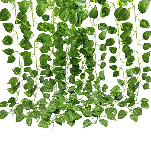 Unilove 168 feet Fake Foliage Garland Leaves Decoration Artificial Greenery Ivy Vine Plants for Home Decor Indoor Outdoors (Artificial Scindapsus Leaves) - color: 168ft Artificial Scindapsus Leaves