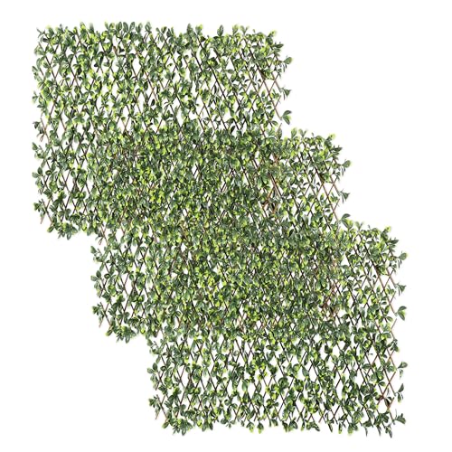 ECOOPTS Stretchable Artificial Buxus Leaf Faux Ivy Privacy Fence Screen, Expandable Decorative Fencing Panel for Balcony Patio Outdoor (Single Sided Ficus Leaves, 3 Pieces) - color: Single Side Ficus, size: 3 Pieces