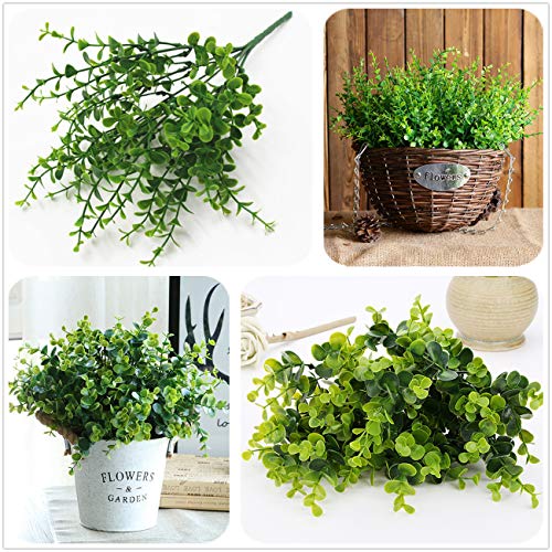 Artificial Shrubs, Plastic Plants Eucalyptus Leaves Greenery Grass Simulation Fake Bushes Outdoor Indoor Home Garden Verandah Kitchen Parterre Table Centerpieces Arrangements Decoration 8pcs - color: Eucalyptus Leaves / 8pcs