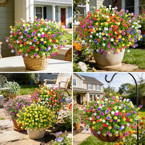 Ouddy Decor 24 Bundles Artificial Flowers for Outdoors Decoration Fake Flowers UV Resistant Faux Plastic Greenery Eucalyptus Plants for Spring Summer Garden Patio Indoor Outdoor Home Decor, Multicolor - color: Multi Color