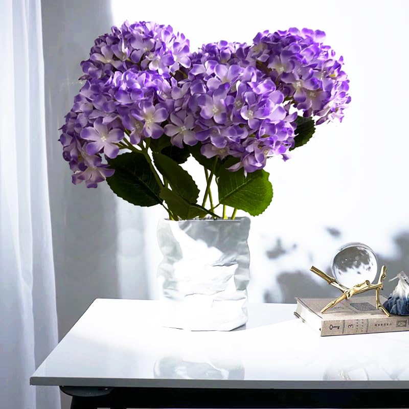 8pcs Purple Hydrangea Artificial Flowers 27.61" Large Realistic Single Long Stem Faux Silk Hydrangea Bouquets Flowers Arrangements Home Office Decor Wedding Centerpieces DIY - color: Purple