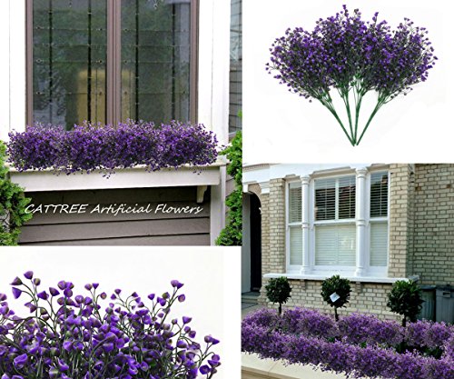 CATTREE Artificial Plants Shrubs Bushes, Plastic Fake Flowers Wedding Indoor Outdoor Home Garden Verandah Kitchen Office Table Centerpieces Arrangements Christmas Decoration - Deep Purple 4 pcs - color: Bell Leaves-purple-4 Pcs