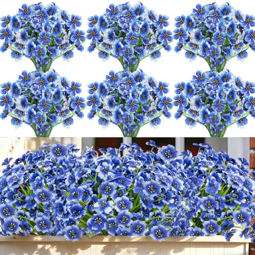 Nepfaivy Artificial Flowers Outdoor Blue - 24 Bundles Fake Flowers for Outside UV Resistant with Realistic Plastic Plants, Real Looking Faux Silk Flowers for Planters, Front Porch, Garden Decoration - color: Blue