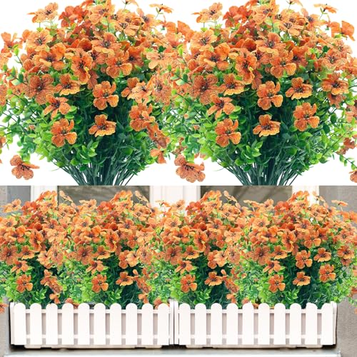Artificial Flowers Outdoor Fake Flowers,20 Bundles Outside Fake Flower UV Resistant No Fade Faux Plastic Plants Shrubs Home Garden Porch Patio Decor(Orange Red) - color: Orange Red, size: 20 Bundles