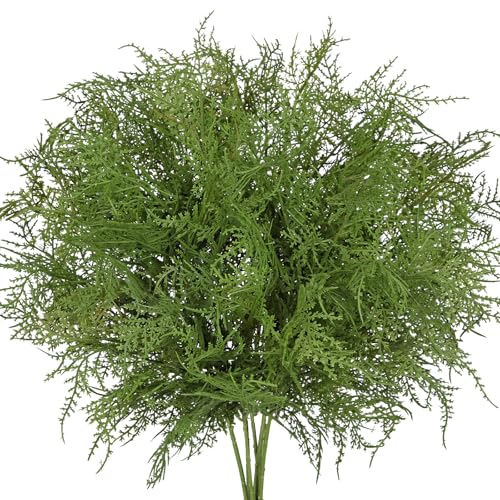 Hollyone 10 Pcs Fake Fern Cedar Outdoors Indoors Fern Stems Bush 19.6" Artificial Ferns Plants Greenery Cedar Stems Faux Shrubs Plant for Garden Farmhouse Front Porch Table Window Home Decor - color: Style #3