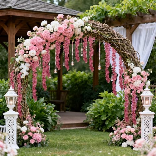 IPOPU Dusty Pink Wisteria Hanging Flowers Garland 6.4FT Wisteria Garland Hanging Flowers for Decoration for Wedding Arch, Backdrop, Garden Party Decor, 3 PCS (Dusty Pink) - color: Dusty Pink