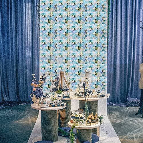 6 Pcs Flower Wall Panel Floral Backdrop,24*16in Artificial Flower Wall Panels Blue and White Flower Wall Decor Silk Fabric for Wedding Party Room Home Decor& Wall Decoration (White, Light Blue) - color: White, Light Blue