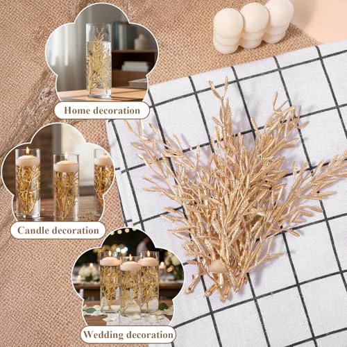 50 Pcs Faux Flowers for Floating Candles Floating Flowers for Centerpiece Vase Mini Flower Filler Filling in Cylinder for Wedding Dinning Table Party Home Bar Restaurant Decoration, 6 Inch (Gold)