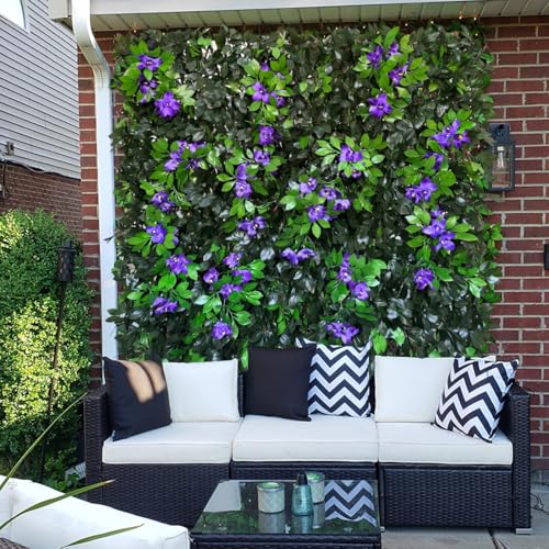 Sumery Expandable Fence Privacy Screen for Balcony Patio Outdoor,Decorative Faux Ivy Fencing Panel,Artificial Hedges (Single Sided Leaves) (1, Branches -Purple Fowers) - color: Branches -Purple Fowers