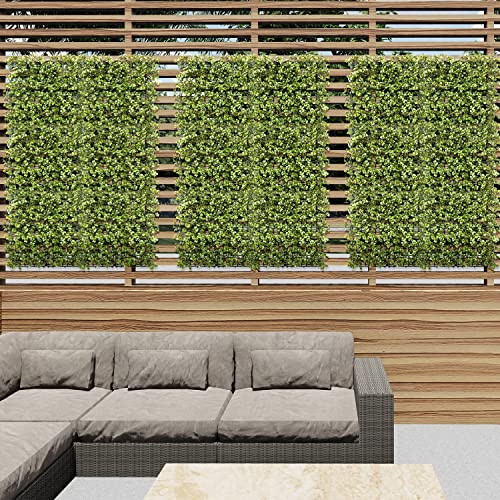 E&K 20" x 20" Artificial Plant Fence Panel Faux Leaves Grass Wall Privacy Screen Panel Decorative for Indoor Outdoor (Reineckea Carnea-Olive, 6 Pcs) - color: Reineckea Carnea - Olive