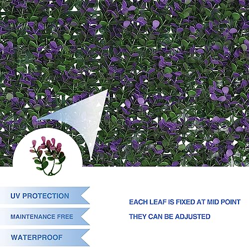E&K 6Pcs 20" x 20" Artificial Grass Wall Panels, Faux Boxwood Greenery Backdrop Decor, UV Protected Privacy Hedge Screen for Indoor Outdoor (Purple Buxus with Back) - color: Purple Buxus with Back