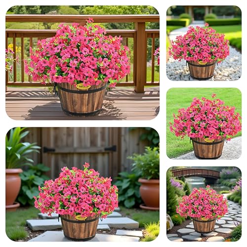 LADADA Artificial Flowers for Outdoors Fake Plants, 8 Bundles Fake Silk Rose Red Daisy Eucalyptus Realistic UV Resistant for Outside Home Planter Porch Patio Yard Decor - color: Red