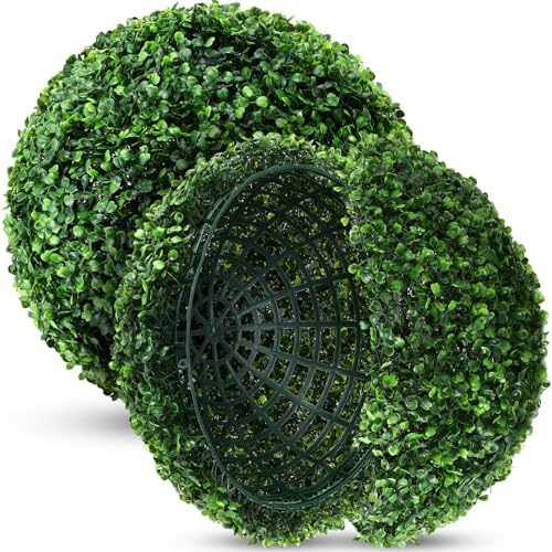 Hotop 2 Pcs 14 Inch Artificial Plant Topiary Ball 4 Layers Garden Spheres Boxwood Balls Artificial Topiaries Spheres Decorative Plants for Backyard, Balcony, Garden, Indoor Outdoor Decor(Green) - color: Green, size: 14 Inch