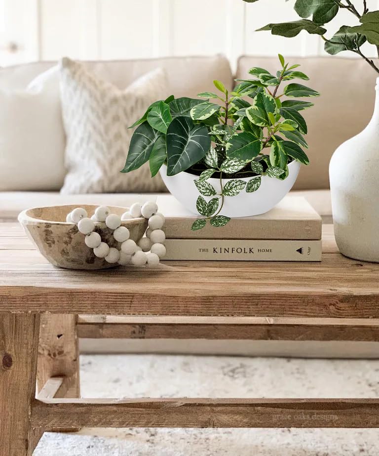 Fake Plants 11.8" Artificial Potted Plant Assorted Faux Plants in Pot Silk Plants Artificial Plants Indoor for Home Living Room Bedroom Bathroom Office Desk Table Centerpieces Shelf Greenery Decor - color: White Pot #1
