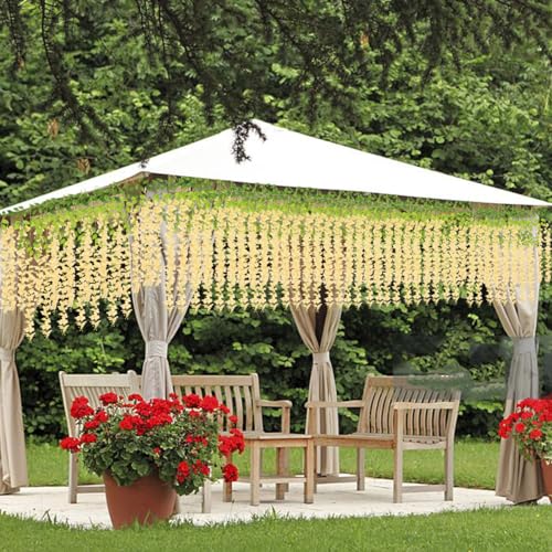 Artificial Flowers Hanging Flowers, Fake Wisteria Flower Garland Silk Vines Rattan String Decor for Home Wedding Arch Wall Garden Greenery Bedroom Outdoor Office Party Decoration (36, Champagne) - color: Champagne