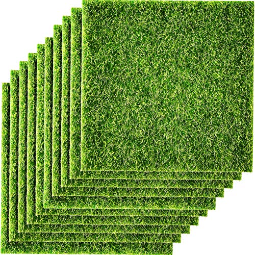 Mudder 10 Pcs Fake Grass for Crafts 6 x 6 Inches Artificial Grass Fairy Garden Turf Simulation Moss Turf Miniature Ornament for DIY Ornament Decoration