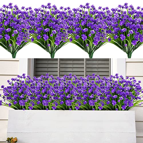 AmyHomie 20 Bundles Artificial Flowers for Outdoor Outside Spring Summer Decoration UV Resistant Faux Flowers No Fade Fake Plastic Plants Garden Porch Window Box Decorating - color: Dark Purple, size: 20