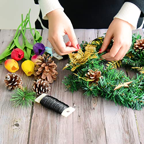 Hapeper 22 Gauge Floral Flexible Paddle Wire for Christmas Wreath Tree, Flower Arrangements, 3 Pack 114 Yards (Black) - color: Black