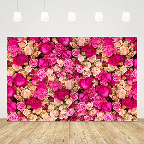 5x3ft Mother's Day Pink Flower Backdrop for Photography, Rose Wall for Wedding Birthday Party Decor, Flower Backdrop Wall for Photo Booth, Blossoms Roses Vinyl Background - size: 5x3ft