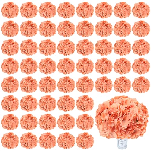 AVIVIHO 60 pcs Fall Flowers Terracotta Fake Flowers Hydrangea Artificial Flowers Bulk Realistic Faux Hydrangeas Silk Flowers with Stems for Party,Home,Weddings,Indoor or Outdoor Decorations - color: Terracotta, size: 60PCS